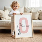 Personalized Safari Nursery Wall Art Set – Custom Name Jungle Animal Prints – Baby Girl Room Decor Pictures Pink Floral Accents – Baby Shower Posters for Girls - Unframed (Personalized Set of 3, 13x19) - Image 2