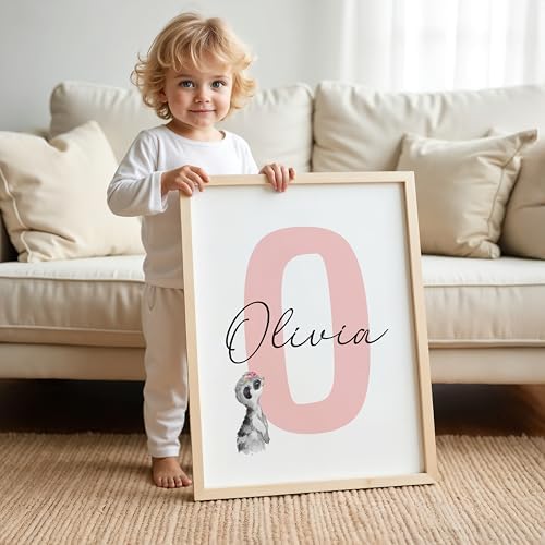 Personalized Safari Nursery Wall Art Set – Custom Name Jungle Animal Prints – Baby Girl Room Decor Pictures Pink Floral Accents – Unframed – Baby Shower for Girls (Personalized Set of 6, 11x14) - Image 2