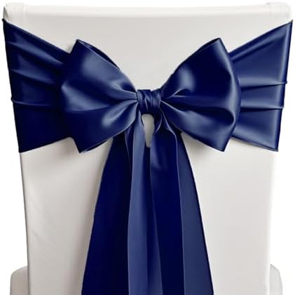 50 Pack Navy Blue Chair Sashes Bows Satin Wedding Chair Ribbons 7x108 Inch by SINSSOWL