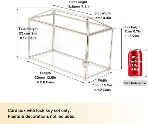 NCYP 12.6" x 5.9" x 9" Wedding Glass Cards Box with Slot and Lock, Thanks Card Holder for Micro Wedding, Envelops, Reception, Decorative, Silver (Glass Box Only) Slot Length 7.3 Inches - Image 3