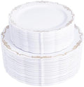 U-QE 100PCS Gold Plates Disposable - Heavy Duty White and Gold Plates by U-QE