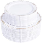U-QE 100PCS Gold Plates Disposable - Heavy Duty White and Gold Plates by U-QE