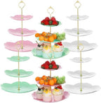 6 Pcs 3 Tier Cupcake Stand Tea Party Trays 3 Tier Serving Tray Plastic Dessert Stand Cake Fruit Candy Display Tower for Wedding Birthday Tea Party (Sakura,White,Pink,Green) by Gandeer