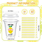 FoldTier 60 Set Lemon Party Cups, 14 oz with Lids and Straws - Image 2