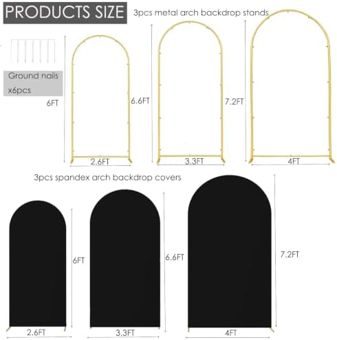 Set of 3 Metal Arch Backdrop Stands with Black Covers, 6/6.6/7.2FT - Image 3