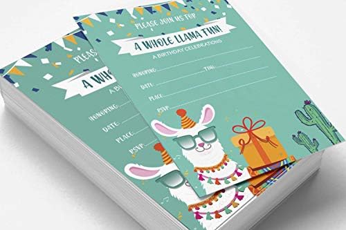 Pack of 30 Llama Kids Birthday Invitations, Boys or Girls Fill-in Style Invite, Children or Toddlers Baby First or 1st Bday Alpaca Cactus Fill in the Blank Invite Cards - Image 3