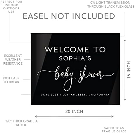 Andaz Press 16X20 Black Acrylic Personalized Baby Shower Welcome Sign, Gender Neutral Script Large Custom Sign For Easel Stand, Baby Shower Decorations, Personalized Baby Shower Sign, Custom Signs - Image 5