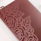 50pcs Tri Fold Wedding invitations Rose Hollow Laser Cut 5x7 '' Burgundy - Image 6