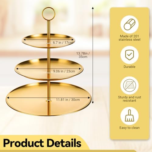 2 Pcs 3 Tiered Gold Cupcake Stand 3 Tier Stainless Steel Cupcake Stand with Removable Tiered Tray Gold Tiereds Dessert Stands Party Serving Trays Golds Cake Holder for Weddings Birthdays Decorations - Image 2