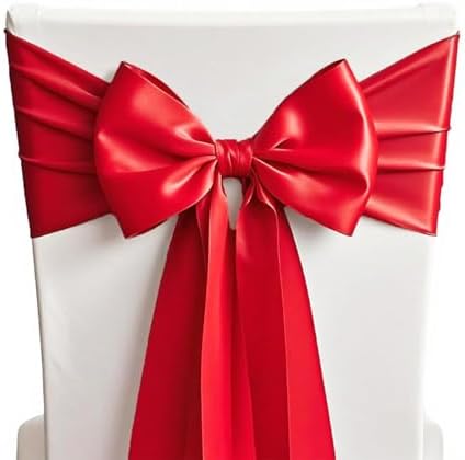 50 Pack Red Chair Sashes Bows Satin Wedding Chair Ribbons 7x108 Inches by SINSSOWL
