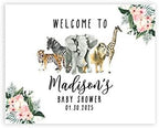 Andaz Press Custom Large Baby Shower Canvas Welcome Sign, 16 x 20 Inches, Pink Hibiscus Tropical Jungle, Guestbook Alternative, Personalized Sign Our Canvas, For Jungle Safari Baby Shower Theme by AndazPress