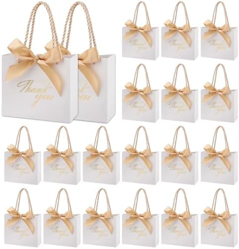 100Pcs Small Thank You Gift Bags With Handles White Gold Gift Bags Bulk by Motroce