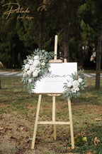Faux Flower Swag Set of 2 for Wedding Welcome Signs Floral Swag Wedding Reception Ceremony Signs Decor (A-White) - Image 6