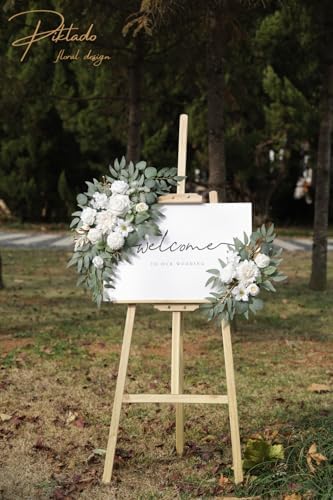 Faux Flower Swag Set of 2 for Wedding Welcome Signs Floral Swag Wedding Reception Ceremony Signs Decor (A-White) - Image 6