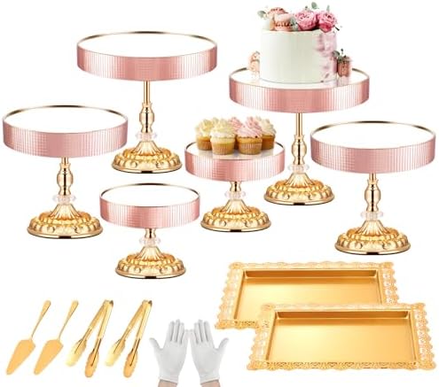 12 Pieces Gold Cake Stand Set, Vintage Cake Display Stand with Crystal Edge and Cupcake Display Tray, Dessert Table Display Set for Wedding Party Baby Shower Anniversary Celebration by LEIFEOSH