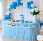 2-Pack Blue 2-in-1 Tulle Tablecloth for 8-Foot Rectangular Table by Yoquare