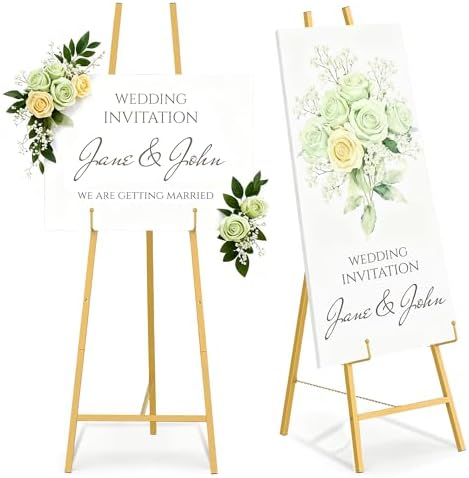 Garvee 2 Pack Welcome Sign Stand, 57.5" Display Easel Stand for Sign with Adjustable Height Chain, Heavy Duty Art Easel for Paintings, Posters, Baby Showers, Birthday Parties, Gold by Garvee