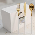 I00000 144 Gold Plastic Silverware, Disposable Silverware with White Handle by I00000