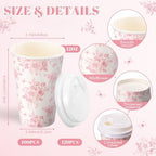 Funnymoom 100 Pieces Pink Floral Disposable Coffee Cups with 120 Lids 12 oz Pink Herb Beverage Paper Tea Cups for Spring Wedding Baby Bridal Shower Tea Party Baby Shower - Image 2