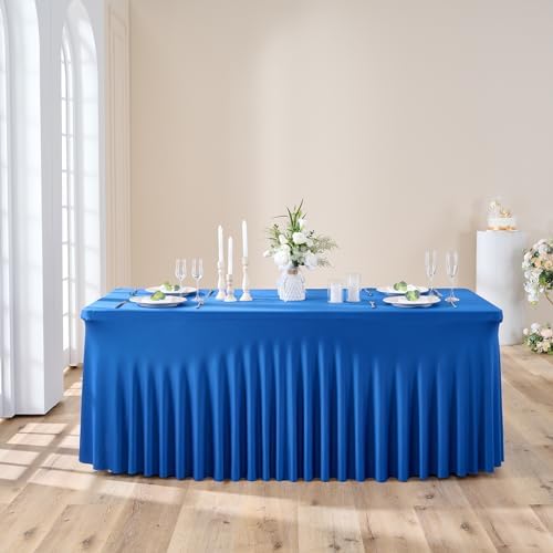 Spandex Tablecloth 6FT Rectangle Table Cover 4 Pcs Royal Blue Wrinkle-Free - Image 5
