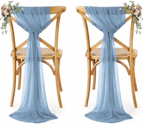 MDS Pack of 125 Chiffon Chair Sashes for Wedding & Event Décor - Dusty Blue by MDS