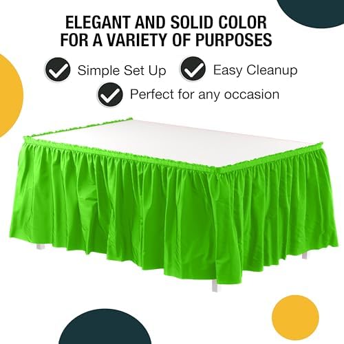 Exquisite Lime Green Table Skirt 48 Pack - Disposable Plastic Table Skirts for Rectangle Tables 6ft 8ft & Round Tables - 29in x 14ft Self-Adhesive Strip - Birthday Wedding Gender Reveal Decor - Image 2