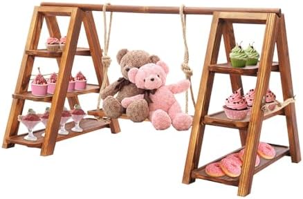 3 Tier Wooden Cupcake Stand, Ladder Dessert Table Display Set Dessert Stands Wood Farmhouse for Party Birthday Wedding Events Baby Shower Decoration (Wooden) by Unknown