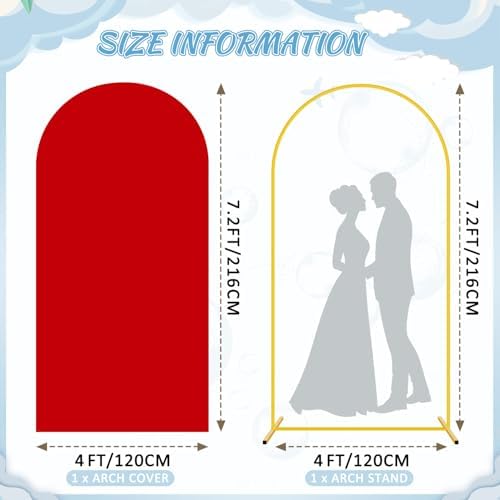 FOTSHARER 7.2FT Arch Stand with Red Arches Cover Set Metal Arch Backdrop Stands and Arched Stand Cover Balloon Wedding Backdrop Arch Covers for Birthday Party Baby Shower Ceremony Banquet Decor - Image 4