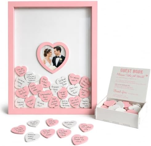 Wedding Guest Book Alternative for Reception with Hearts Guest Book Wedding Reception a Frame Sign Decor Books Recuerdos para Boda Baby Scrapbook Wooden Frames (Pink) by Unknown