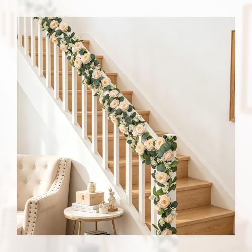 MAKHOT 2PCS Eucalyptus Garland, 6.6Ft Artificial Greenery Garlands Flower Decor, Green Spring Garland Wreath Vines Decorations for Table Home Wedding Mantle Party (Champagne) - Image 6