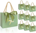 Whaline 50 Pcs Thank You Paper Gift Bags with Bows Sage Green Party Favor Bag with Handles Mini Candy Treat Bags for Wedding Bridal Baby Shower Birthday Party (Assembly Required) by Whaline