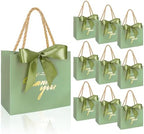 Whaline 50 Pcs Thank You Paper Gift Bags with Bows Sage Green Party Favor Bag with Handles Mini Candy Treat Bags for Wedding Bridal Baby Shower Birthday Party (Assembly Required) by Whaline