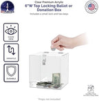 Marketing Holders Charity Donation Ballot Box 6" Square Locking Polling Bin Clear Acrylic Countertop Suggestion Cube Piggy Bank Tip Collection Container - Image 3