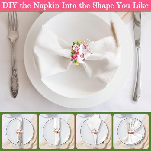 50 PCS Vintage Floral Teapot Napkin Ring Vintage Teapot Napkin Holder Tea Party Table Decor for Floral Theme Tea Party Birthday Wedding Bridal Shower Supply - Image 3