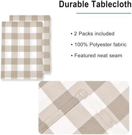 Hiasan Checkered Table Cloths, 2 Pack, 60 x 120 inch Khaki and White - Image 3