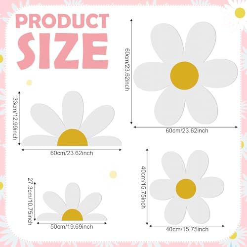 4 Pcs Large Daisy Birthday Party Decorations White Daisy Themed Cardboard Cutout Floral Baby Shower Cartoon Backdrop for Bridal Wedding Wildflower Party Supplies Photo Booth Props Gift Favor - Image 3