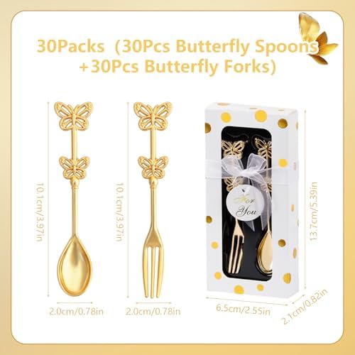 30 Pcs Wedding Forks and Spoon Set, Butterfly Coffee Teaspoon with Gift Box, Wedding Baby Shower Return Gift Tea Party Decoration Souvenir or Bridal Shower Favors for Guests - Image 2
