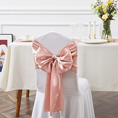 Rose Gold Satin Chair Sashes Bows, 6 x 108 inch, 50 Pcs - Image 4