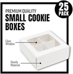 25 pcs White Mini Cookie Boxes with 4 treats Windows and Dividers, Bakery Boxes, 6 x 6 x 2.4 Inches SMALL Baking Boxes, Square Cookies Box Decorating Supplies for Gift Giving - Image 3