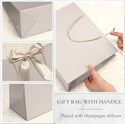 Silkfly 24 Pcs Paper Gift Bags with Handles & Bow Ribbon, Champagne - Image 5