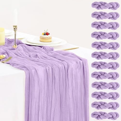 12 Pack Lavender Cheesecloth Table Runner 35x120inch, Boho Gauze Lilac Purple Cheese Cloth Table Runner for Wedding Bridal Shower Baby Shower Birthday Party Table Decor by BlueTopCoLtd