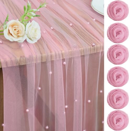 Pearl Table Runner Tulle Gauze Sheer Wedding Party Home Decor by JALANCY