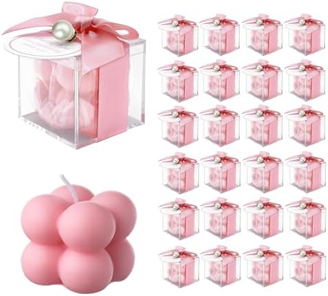 ACITHGL 30 Sets Fully Assembled Small Bubble Candle Party Favors for Guests Bulk Bridal Showers Favors Candles with Stylish Ribbons Thank You Cards Gifts (Pink) by ACITHGL