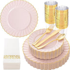 YOUBET 175PCS Pink Scalloped Plastic Plates for Party Wedding Baby Shower by YOUBET