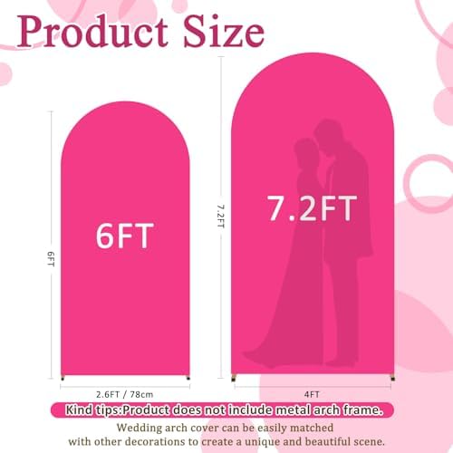 FOTSHARER Hot Pink Arch Covers 7.2 and 6ft Pink Arch Covers Stretchy Backdrop Set of 2 Chiara Arched Backdrop Covers Spandex Wedding Arches Stand Cover for Birthday Party Graduation Banquet Decor - Image 2