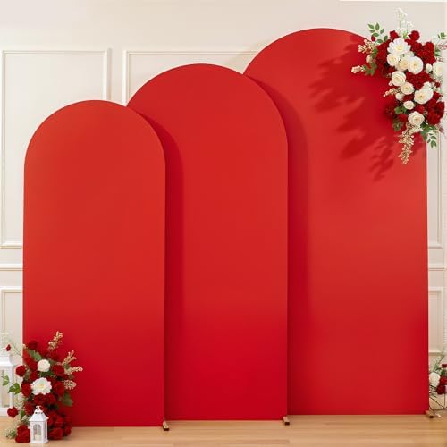 Red Arch Backdrop Cover 7.2ft 6.6ft 6ft Arch Cover Set of 3 Arch Covers Stretchy Backdrop for Wedding Party Baby Shower Birthday Photography Spandex Arch Stand Covers Backdrop Curtains Decor - Image 5