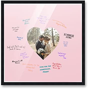 Poster Palooza 24x24 Black Autograph & Signature Picture Frame With Pink Heart Opening Photo Mat for 8x8 Pictures - With Pens, UV Acrylic & Foamboard Backing by PosterPalooza