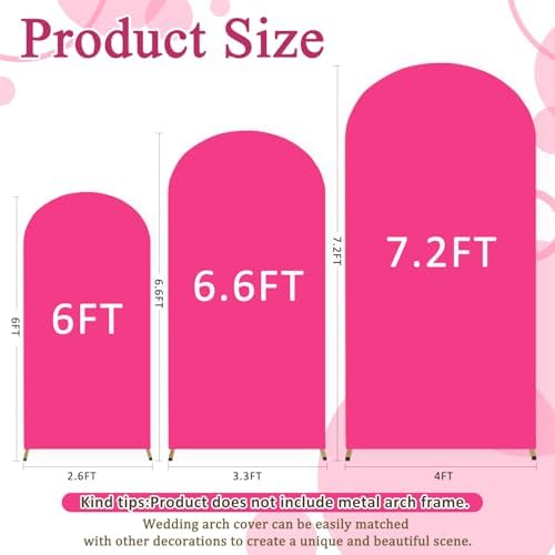 FOTSHARER Hot Pink Arch Cover Set of 3 Spandex Arch Backdrop Cover Pink (7.2FT, 6.6FT, 6FT) Wedding Arch Stand Covers for Chiara Backdrop Stand Covers for Birthday Party Banquet Indoor Outdoor Decor - Image 2