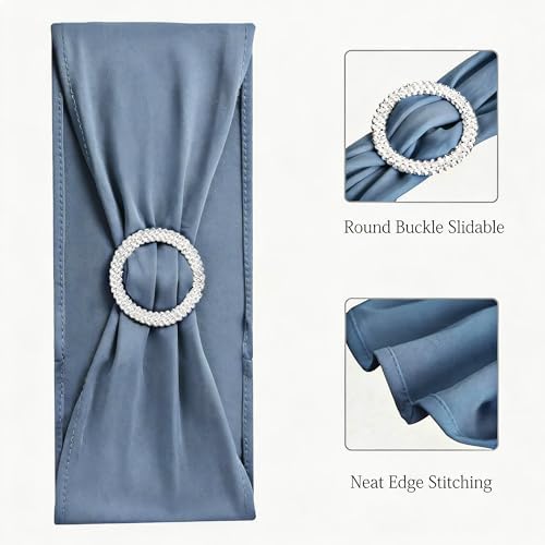 Pack of 50PCS Spandex Dusty Blue Chair Sashes Bows Elastic Chair Cover Bands Slider Buckles for Wedding Reception Banquet Bridal Decorations - Dusty Blue - Image 4