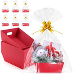 AFOROEOA 10PACK Baskets For Gifts Empty, 10 x 8”Thick Red Gift Basket with 10 Clear Gift Bags and 10 Pull Bows, Empty Gift Baskets for Christmas, Thanksgiving Wedding Birthday Party Wrapping Gift by AFOROEOA
